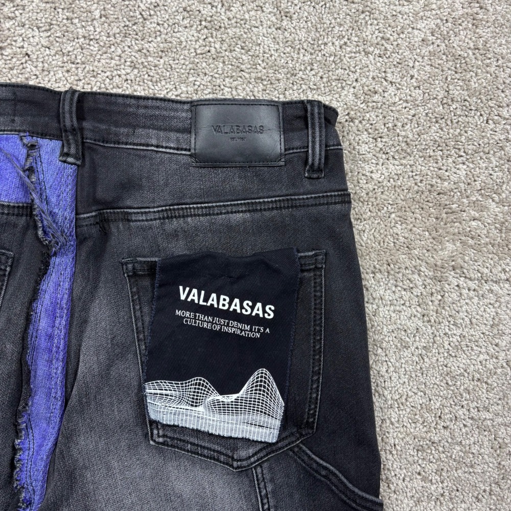 Valabasas Mens Patchwork Stacked Flare Jeans Black Blue Purple 36 Distressed - Picture 9 of 9